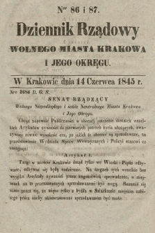 Dziennik Rządowy Wolnego Miasta Krakowa i Jego Okręgu. 1845, nr 86-87