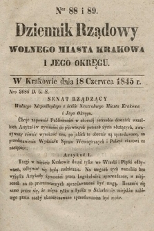 Dziennik Rządowy Wolnego Miasta Krakowa i Jego Okręgu. 1845, nr 88-89