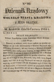 Dziennik Rządowy Wolnego Miasta Krakowa i Jego Okręgu. 1845, nr 92