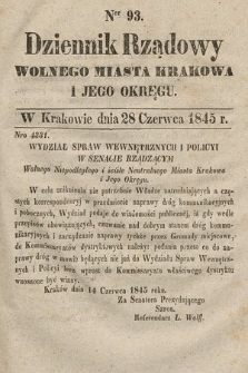 Dziennik Rządowy Wolnego Miasta Krakowa i Jego Okręgu. 1845, nr 93