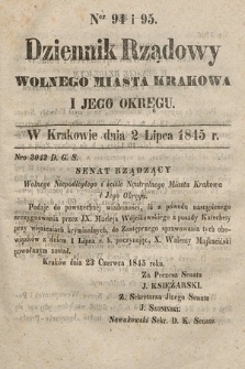 Dziennik Rządowy Wolnego Miasta Krakowa i Jego Okręgu. 1845, nr 94-95