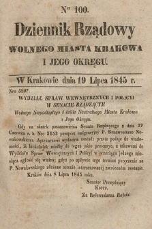 Dziennik Rządowy Wolnego Miasta Krakowa i Jego Okręgu. 1845, nr 100