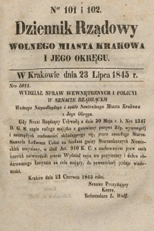 Dziennik Rządowy Wolnego Miasta Krakowa i Jego Okręgu. 1845, nr 101-102