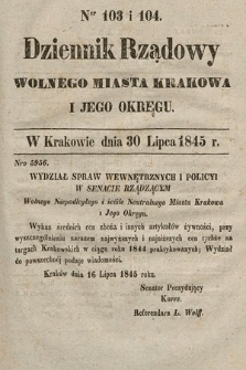 Dziennik Rządowy Wolnego Miasta Krakowa i Jego Okręgu. 1845, nr 103-104