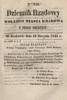 Dziennik Rządowy Wolnego Miasta Krakowa i Jego Okręgu. 1845, nr 110