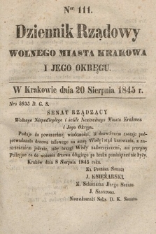 Dziennik Rządowy Wolnego Miasta Krakowa i Jego Okręgu. 1845, nr 111