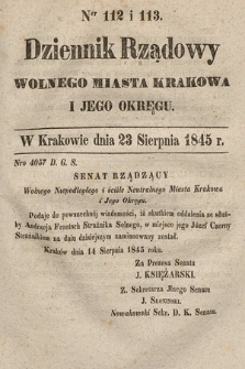 Dziennik Rządowy Wolnego Miasta Krakowa i Jego Okręgu. 1845, nr 112-113