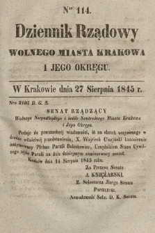 Dziennik Rządowy Wolnego Miasta Krakowa i Jego Okręgu. 1845, nr 114