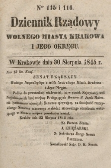 Dziennik Rządowy Wolnego Miasta Krakowa i Jego Okręgu. 1845, nr 115-116