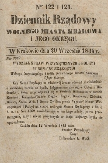 Dziennik Rządowy Wolnego Miasta Krakowa i Jego Okręgu. 1845, nr 122-123
