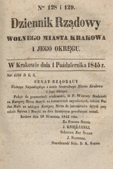 Dziennik Rządowy Wolnego Miasta Krakowa i Jego Okręgu. 1845, nr 128-129