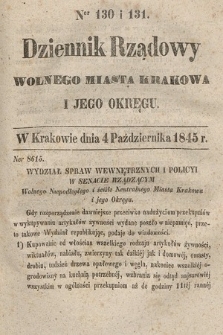 Dziennik Rządowy Wolnego Miasta Krakowa i Jego Okręgu. 1845, nr 130-131