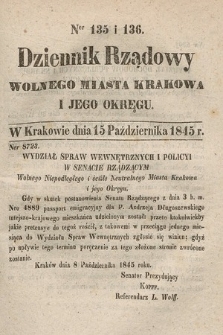 Dziennik Rządowy Wolnego Miasta Krakowa i Jego Okręgu. 1845, nr 135-136