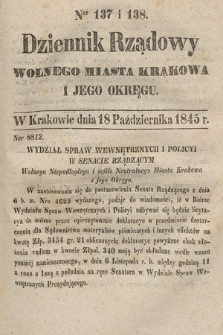 Dziennik Rządowy Wolnego Miasta Krakowa i Jego Okręgu. 1845, nr 137-138