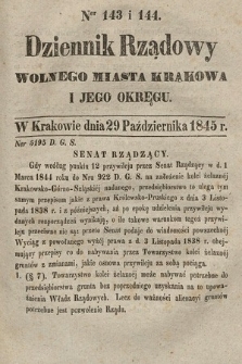 Dziennik Rządowy Wolnego Miasta Krakowa i Jego Okręgu. 1845, nr 143-144