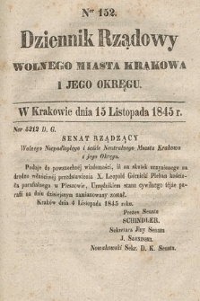 Dziennik Rządowy Wolnego Miasta Krakowa i Jego Okręgu. 1845, nr 152