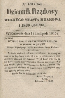 Dziennik Rządowy Wolnego Miasta Krakowa i Jego Okręgu. 1845, nr 153-154