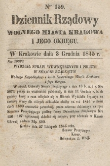 Dziennik Rządowy Wolnego Miasta Krakowa i Jego Okręgu. 1845, nr 159