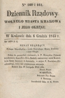 Dziennik Rządowy Wolnego Miasta Krakowa i Jego Okręgu. 1845, nr 160-161