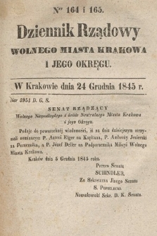 Dziennik Rządowy Wolnego Miasta Krakowa i Jego Okręgu. 1845, nr 164-165