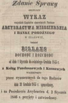 Dziennik Rządowy Wolnego Miasta Krakowa i Jego Okręgu. 1845, Zdanie Sprawy