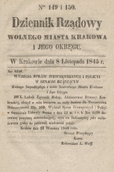 Dziennik Rządowy Wolnego Miasta Krakowa i Jego Okręgu. 1845, nr 149-150