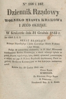 Dziennik Rządowy Wolnego Miasta Krakowa i Jego Okręgu. 1845, nr 166-167