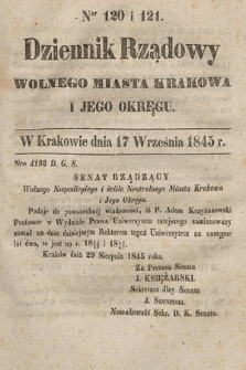 Dziennik Rządowy Wolnego Miasta Krakowa i Jego Okręgu. 1845, nr 120-121
