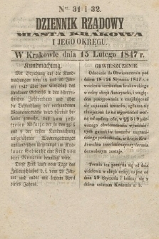 Dziennik Rządowy Miasta Krakowa i Jego Okręgu. 1847, nr 31-32