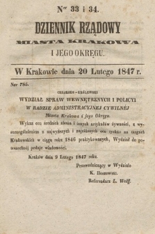 Dziennik Rządowy Miasta Krakowa i Jego Okręgu. 1847, nr 33-34