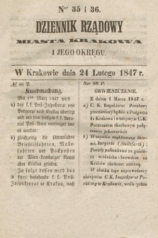 Dziennik Rządowy Miasta Krakowa i Jego Okręgu. 1847, nr 35-36