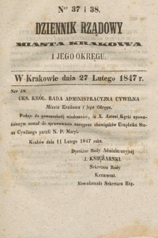 Dziennik Rządowy Miasta Krakowa i Jego Okręgu. 1847, nr 37-38