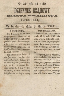 Dziennik Rządowy Miasta Krakowa i Jego Okręgu. 1847, nr 39-42