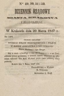 Dziennik Rządowy Miasta Krakowa i Jego Okręgu. 1847, nr 49-52