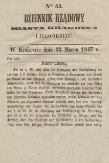 Dziennik Rządowy Miasta Krakowa i Jego Okręgu. 1847, nr 53