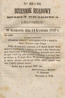 Dziennik Rządowy Miasta Krakowa i Jego Okręgu. 1847, nr 63-64