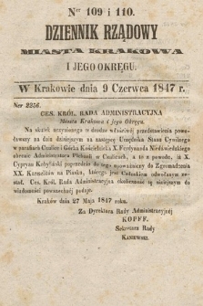 Dziennik Rządowy Miasta Krakowa i Jego Okręgu. 1847, nr 109-110