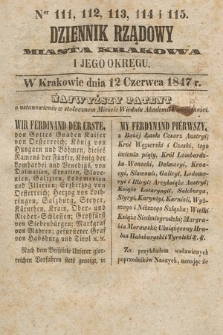 Dziennik Rządowy Miasta Krakowa i Jego Okręgu. 1847, nr 111-115