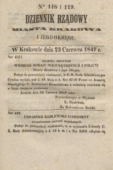 Dziennik Rządowy Miasta Krakowa i Jego Okręgu. 1847, nr 118-119
