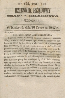 Dziennik Rządowy Miasta Krakowa i Jego Okręgu. 1847, nr 122-124