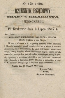 Dziennik Rządowy Miasta Krakowa i Jego Okręgu. 1847, nr 125-126