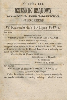 Dziennik Rządowy Miasta Krakowa i Jego Okręgu. 1847, nr 140-141