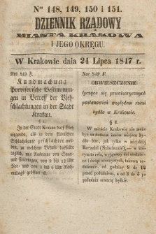 Dziennik Rządowy Miasta Krakowa i Jego Okręgu. 1847, nr 148-151