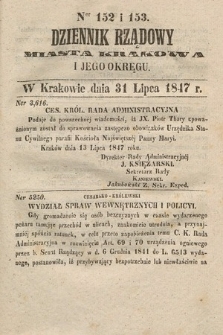 Dziennik Rządowy Miasta Krakowa i Jego Okręgu. 1847, nr 152-153