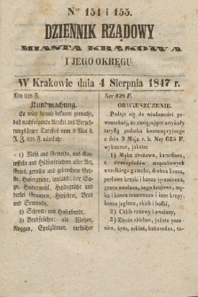 Dziennik Rządowy Miasta Krakowa i Jego Okręgu. 1847, nr 154-155
