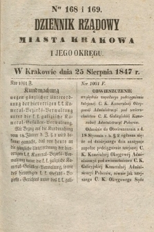 Dziennik Rządowy Miasta Krakowa i Jego Okręgu. 1847, nr 168-169