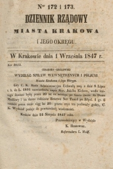 Dziennik Rządowy Miasta Krakowa i Jego Okręgu. 1847, nr 172-173
