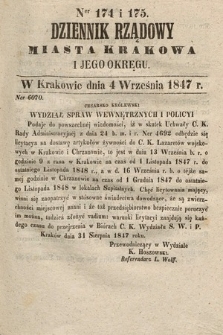 Dziennik Rządowy Miasta Krakowa i Jego Okręgu. 1847, nr 174-175