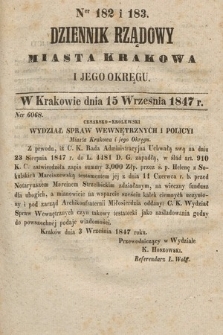 Dziennik Rządowy Miasta Krakowa i Jego Okręgu. 1847, nr 182-183