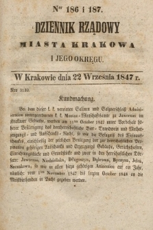 Dziennik Rządowy Miasta Krakowa i Jego Okręgu. 1847, nr 186-187